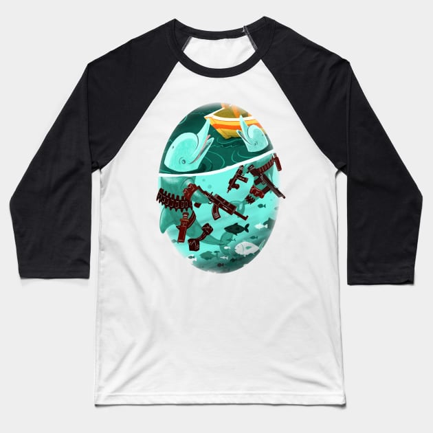 Assassin Dolphins Baseball T-Shirt by washburnillustration